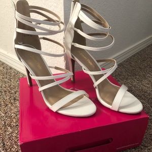 white lace up heels